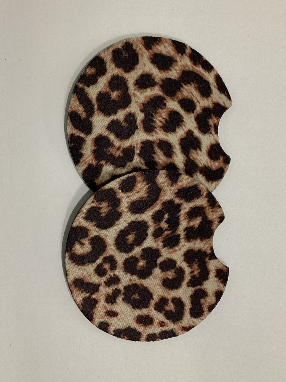 Leopard Print Round Car Coaster Set - Brown